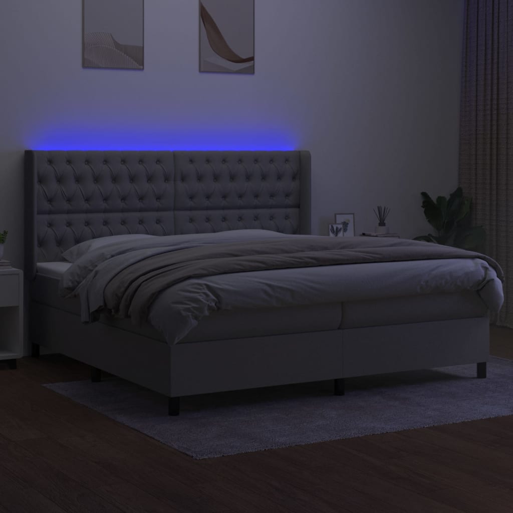 Letto a Molle Materasso e LED Grigio Chiaro 200x200 cm Tessuto - homemem39