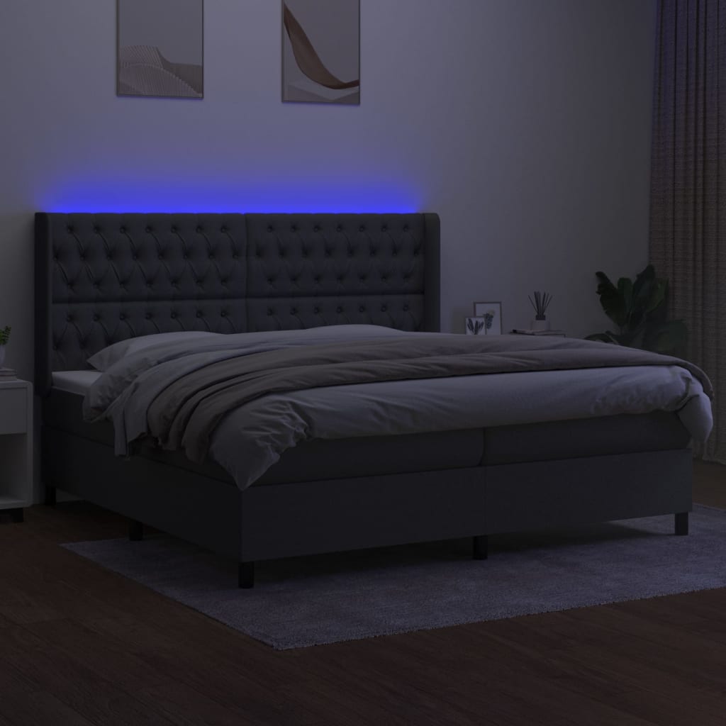 Letto a Molle Materasso e LED Grigio Scuro 200x200cm in Tessuto - homemem39