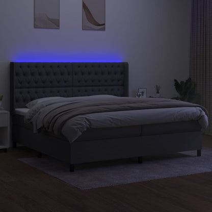 Letto a Molle Materasso e LED Grigio Scuro 200x200cm in Tessuto - homemem39