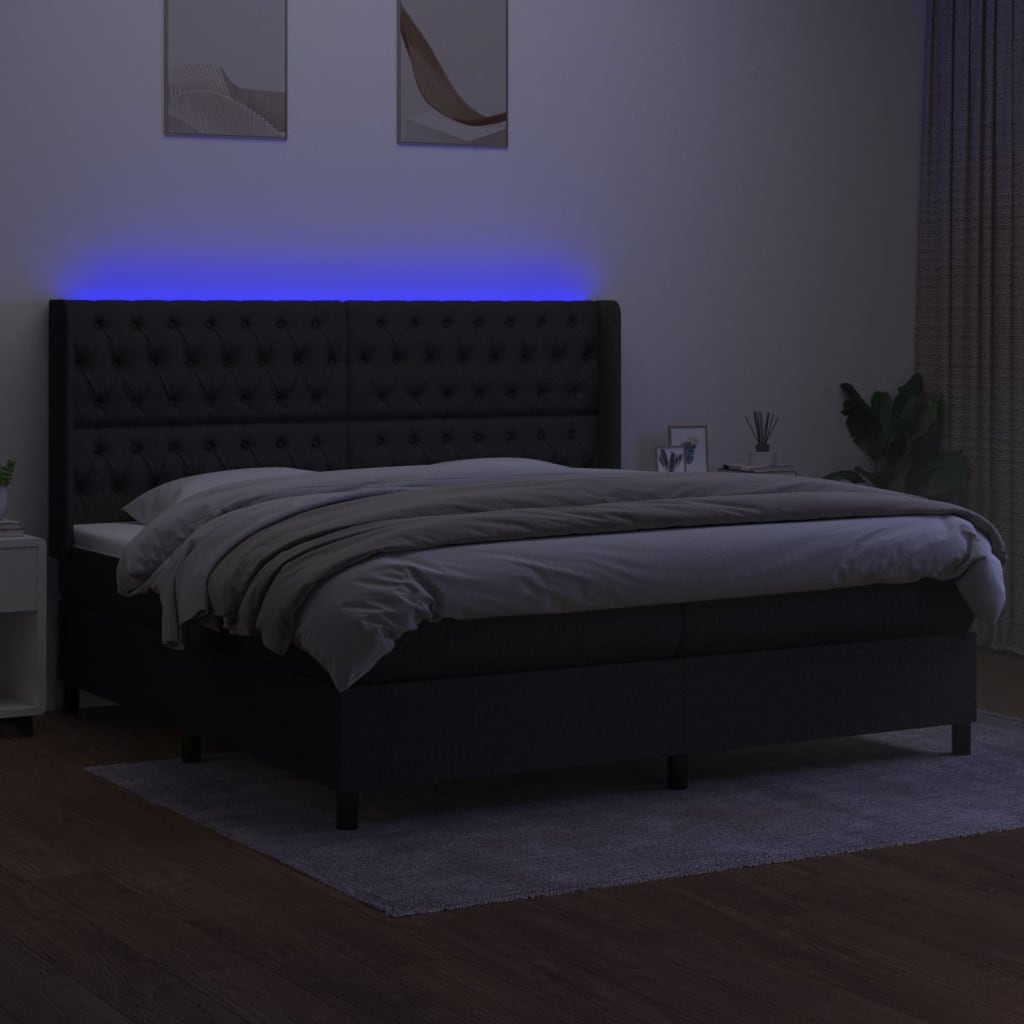 Letto a Molle Materasso e LED Nero 200x200cm in Tessuto - homemem39