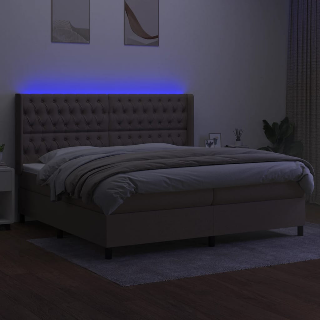 Letto a Molle Materasso e LED tortora 200x200cm in Tessuto - homemem39