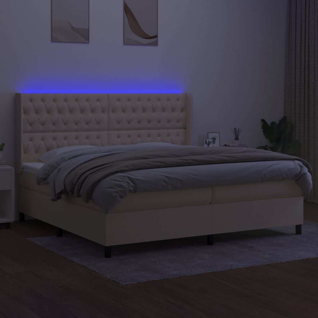 Letto a Molle Materasso e LED bianco 200x200cm in Tessuto - homemem39