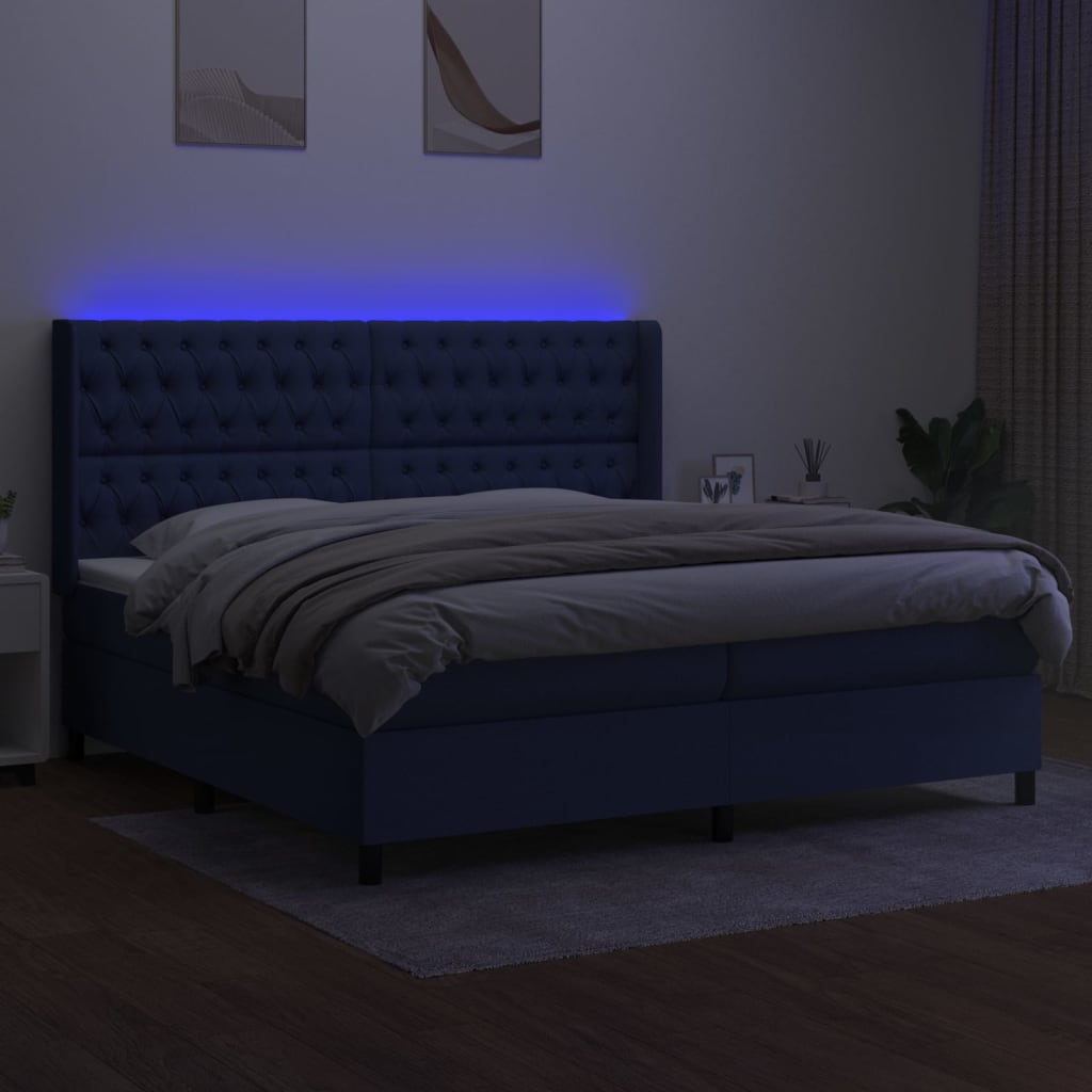 Letto a Molle Materasso e LED Blu 200x200cm in Tessuto - homemem39