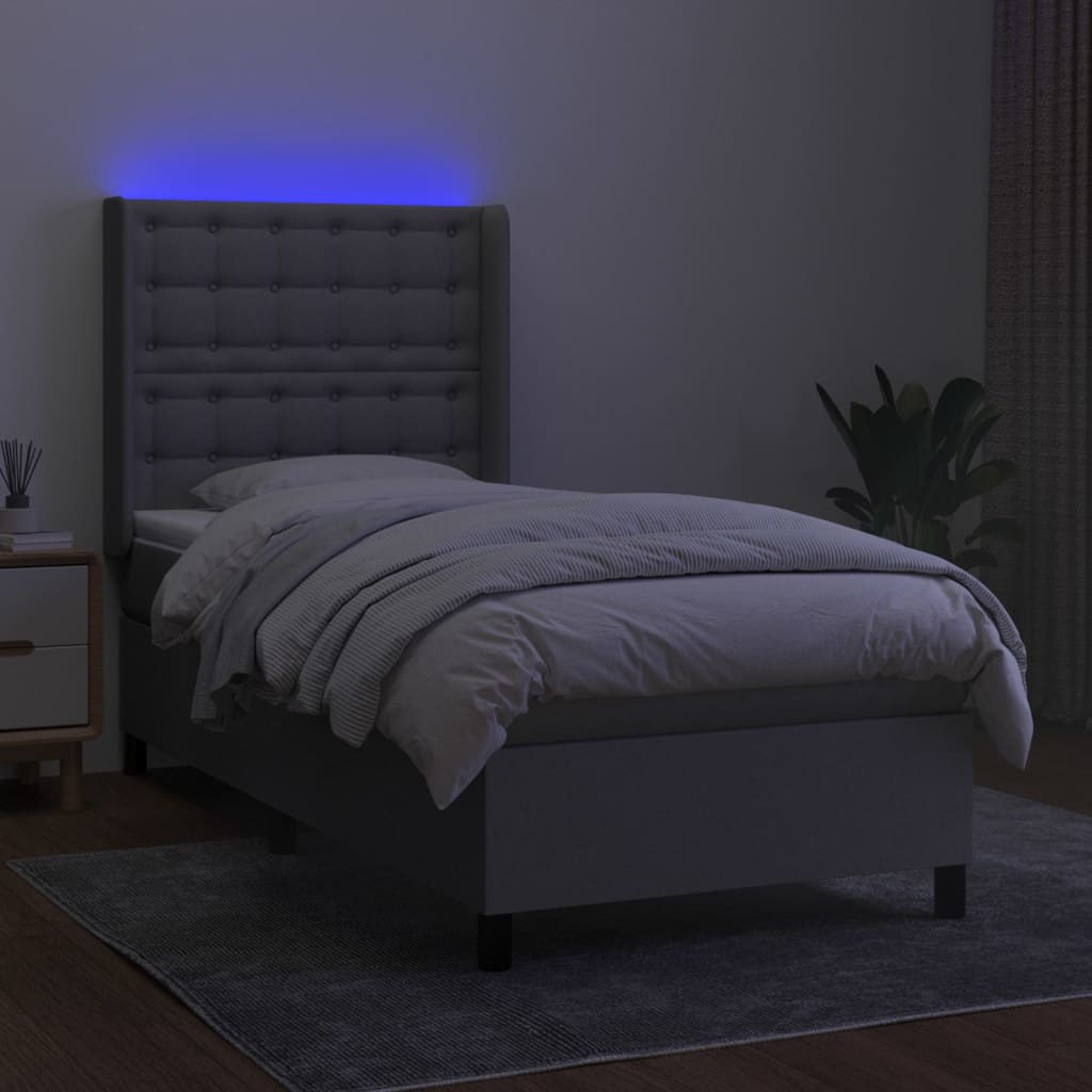 Letto a Molle Materasso e LED Grigio Chiaro 90x190 cm Tessuto - homemem39