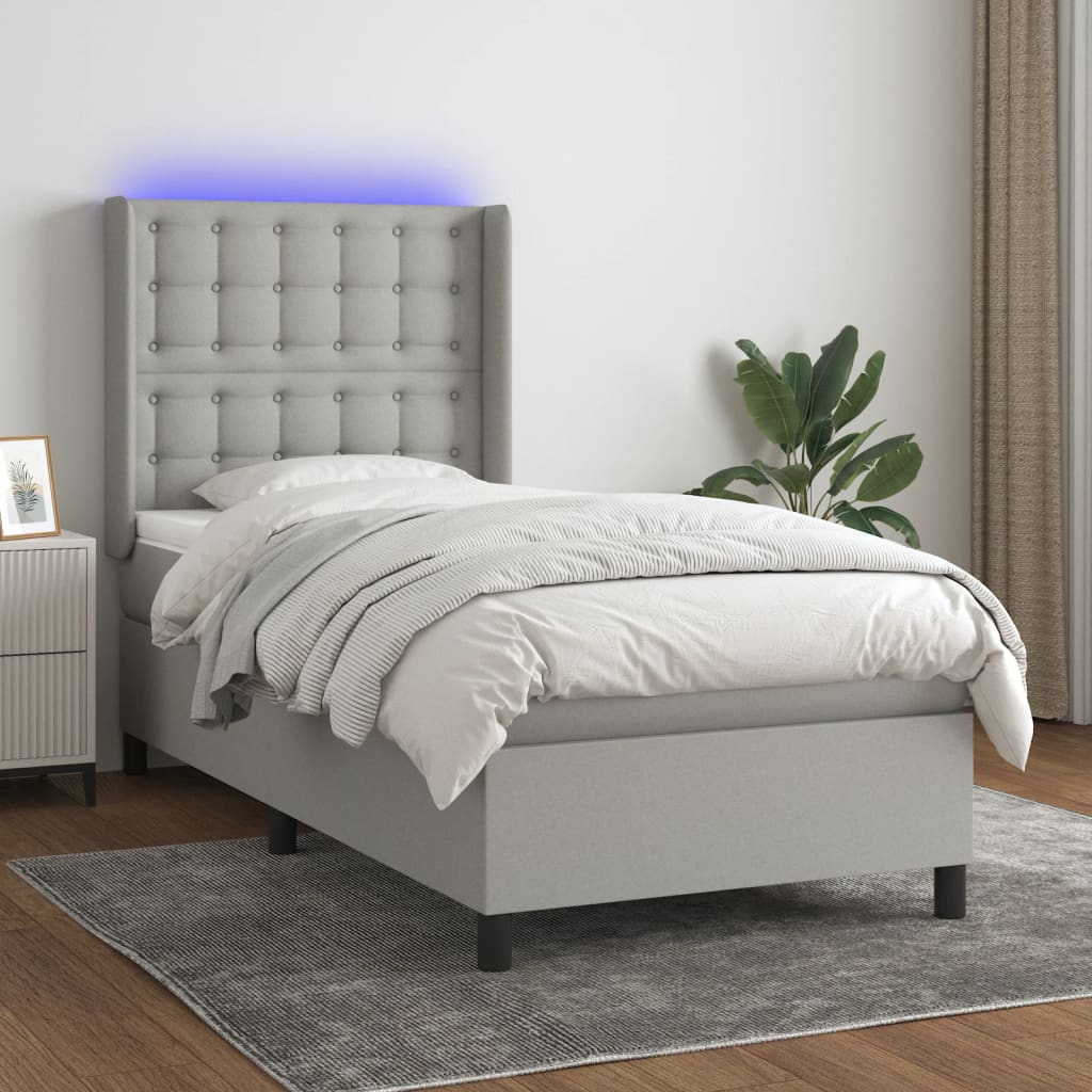 Letto a Molle Materasso e LED Grigio Chiaro 90x200 cm Tessuto - homemem39