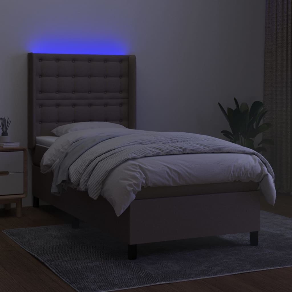 Letto a Molle con Materasso e LED Tortora 90x200 cm in Tessuto - homemem39