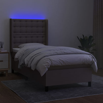 Letto a Molle con Materasso e LED Tortora 90x200 cm in Tessuto - homemem39