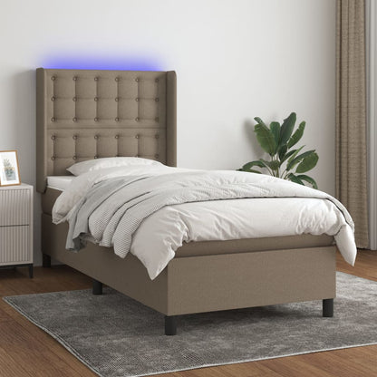 Letto a Molle con Materasso e LED Tortora 90x200 cm in Tessuto - homemem39