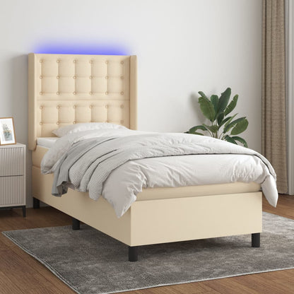 Letto a Molle con Materasso e LED Crema 100x200cm in Tessuto - homemem39