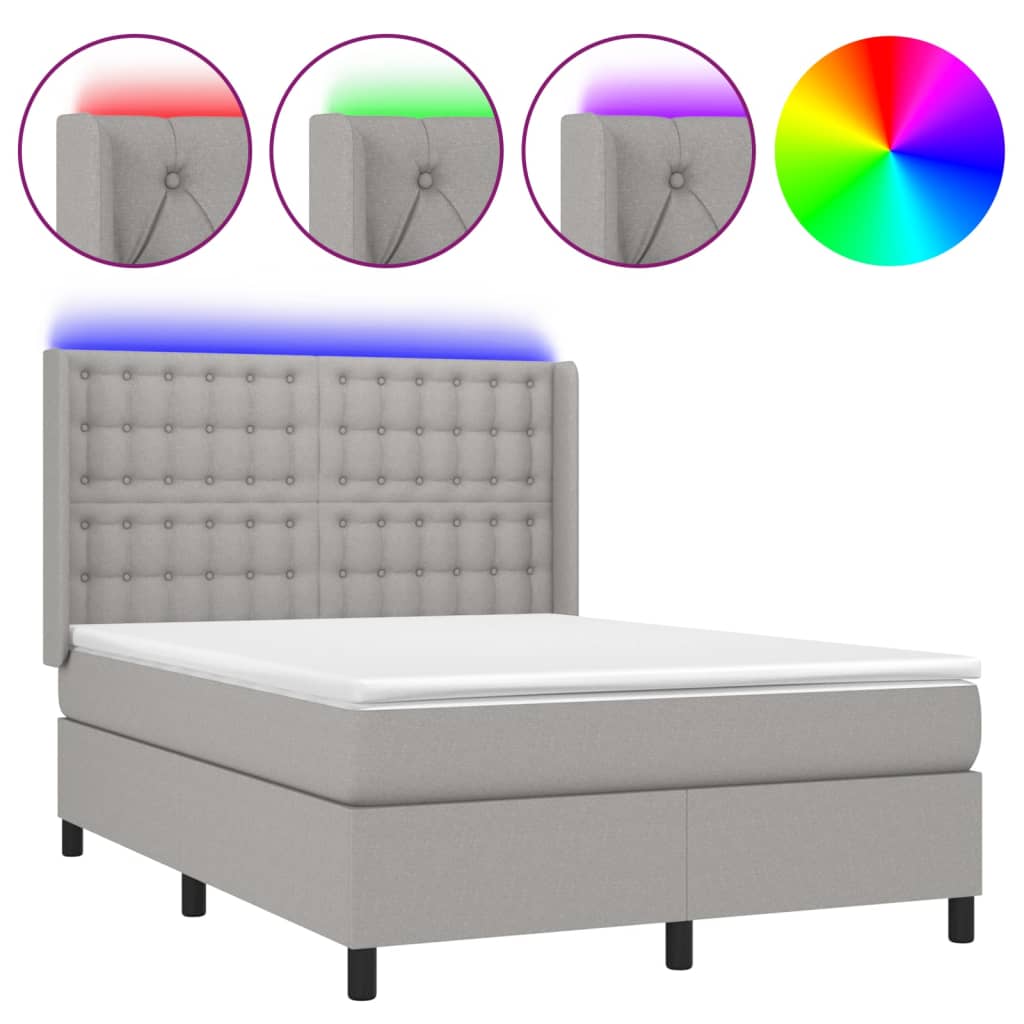 Letto a Molle Materasso e LED Grigio Chiaro 140x190 cm Tessuto | homemem39