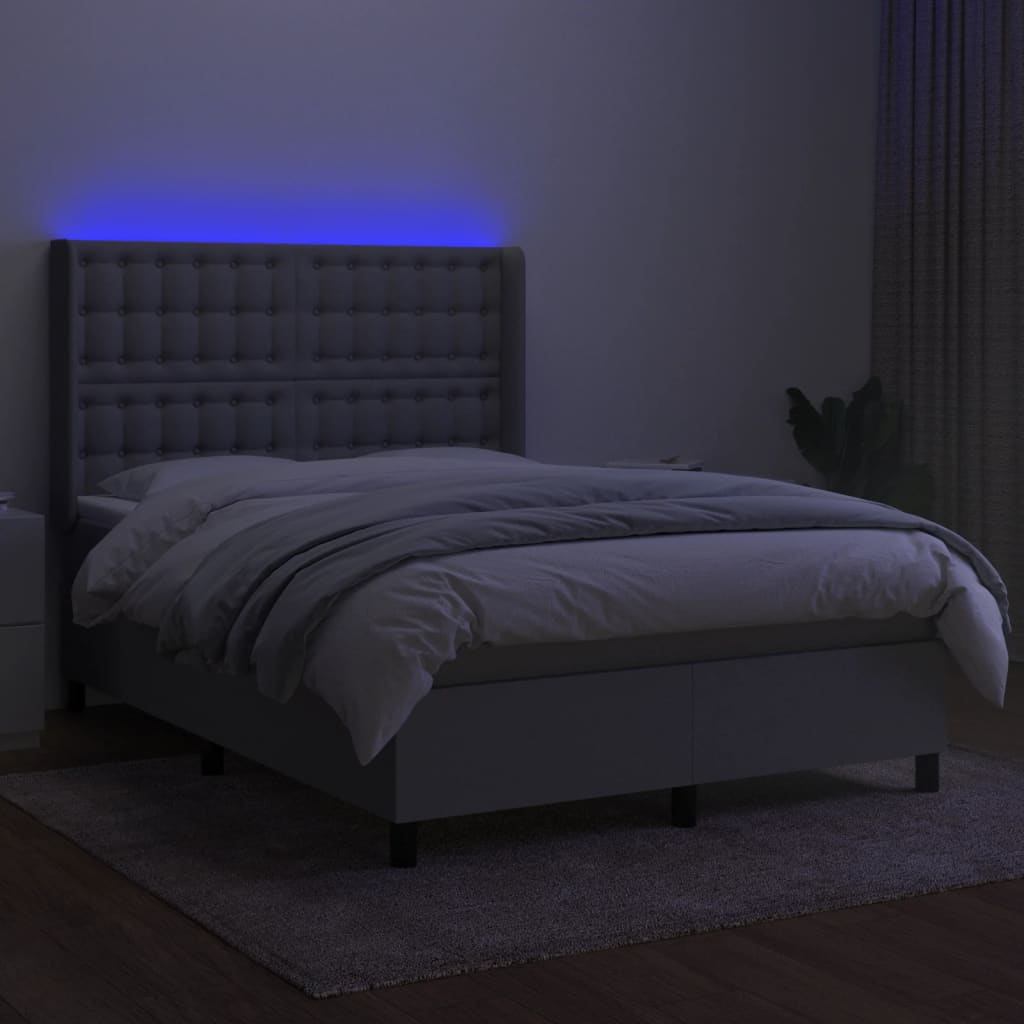 Letto a Molle Materasso e LED Grigio Chiaro 140x190 cm Tessuto | homemem39