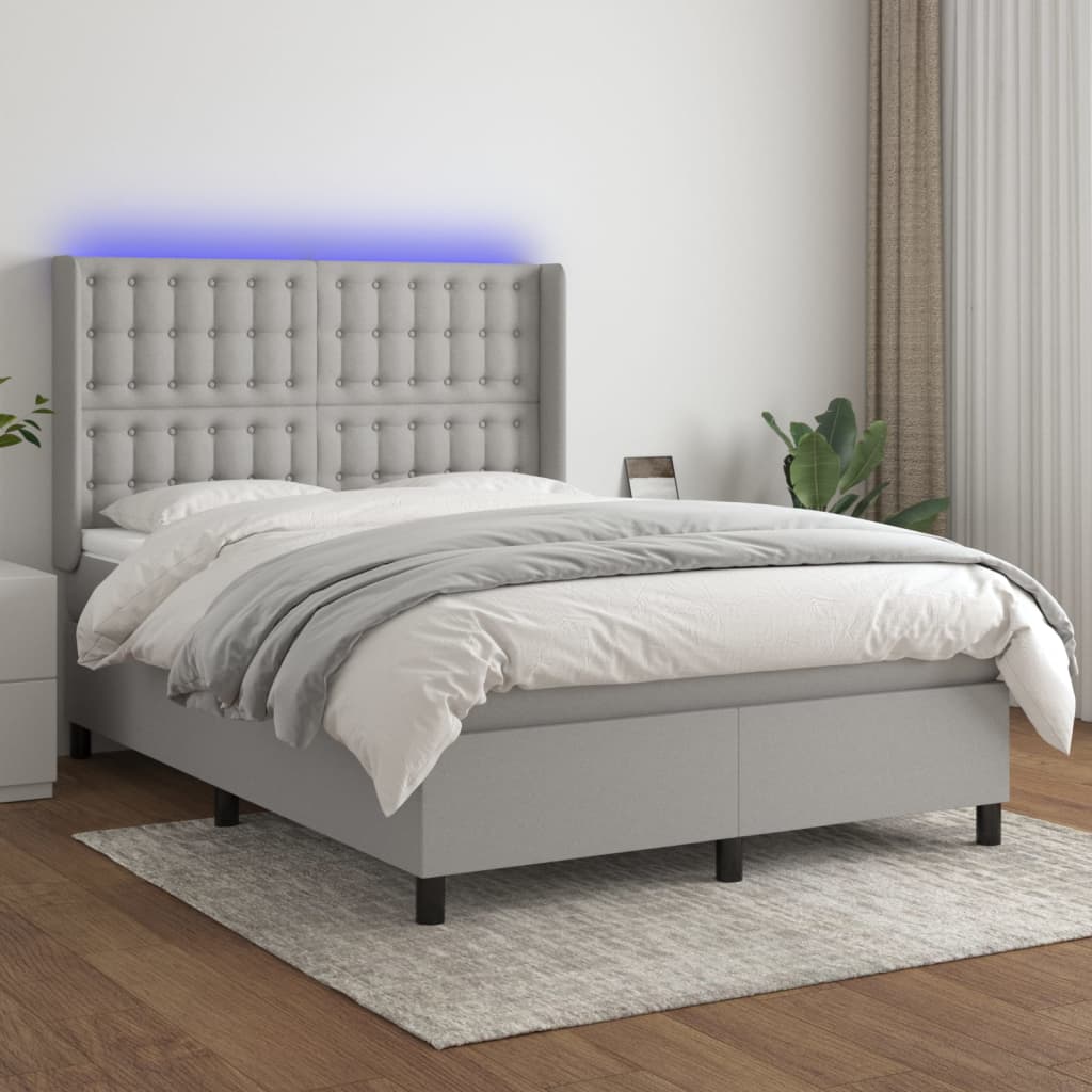 Letto a Molle Materasso e LED Grigio Chiaro 140x190 cm Tessuto | homemem39