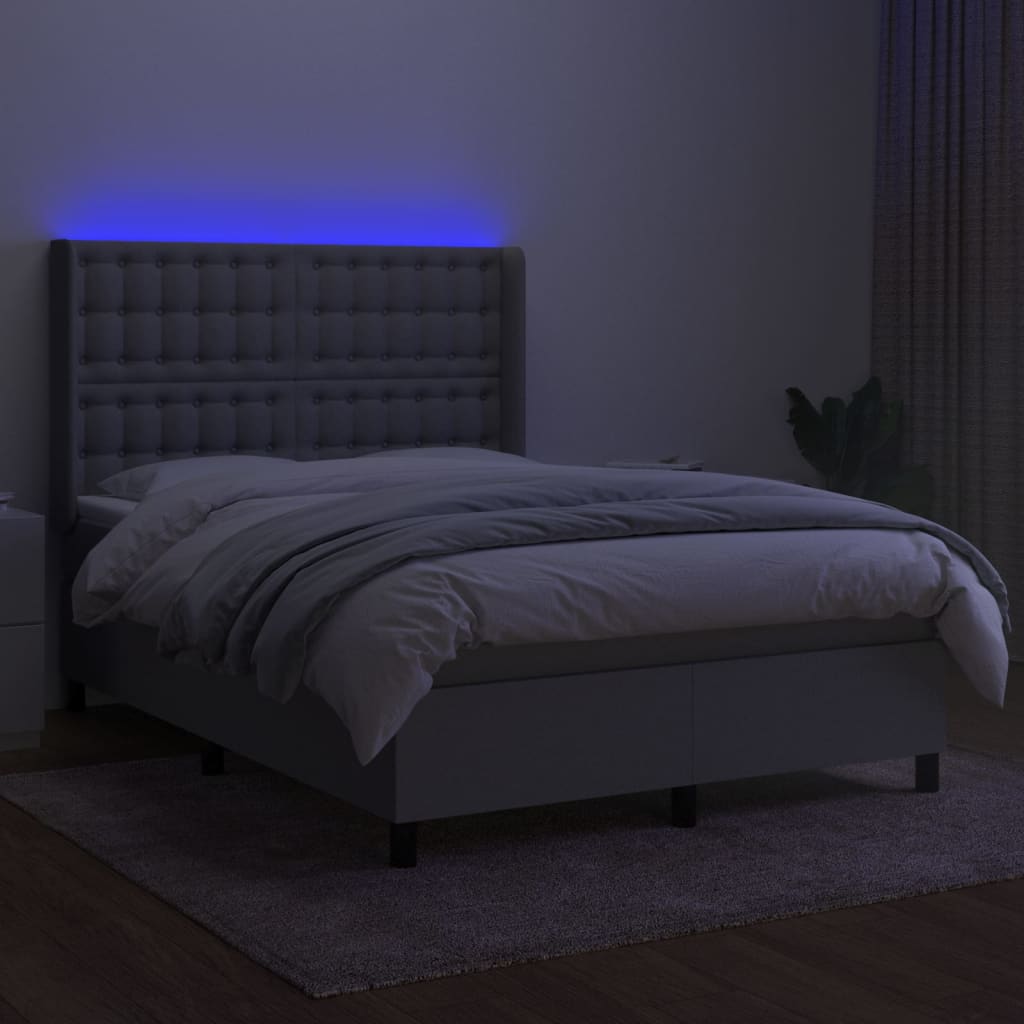 Letto a Molle Materasso e LED Grigio Chiaro 140x200 cm Tessuto - homemem39
