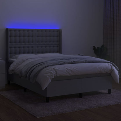 Letto a Molle Materasso e LED Grigio Chiaro 140x200 cm Tessuto - homemem39