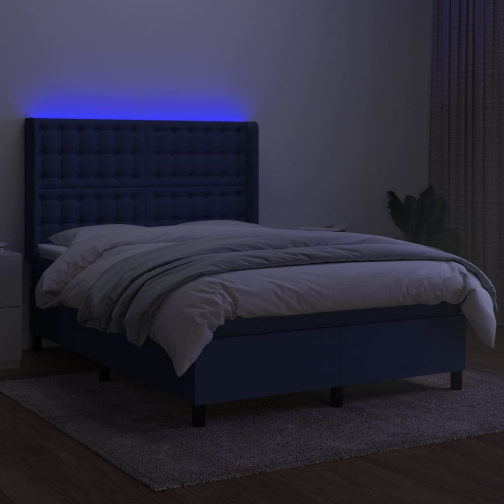Letto a Molle con Materasso e LED Blu 140x200 cm in Tessuto | homemem39