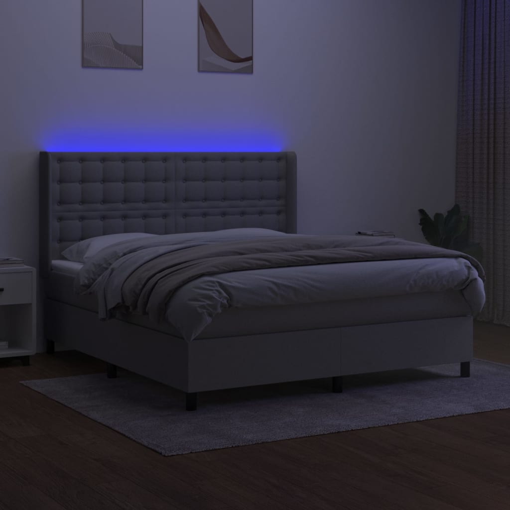 Letto a Molle Materasso e LED Grigio Chiaro 160x200 cm Tessuto - homemem39
