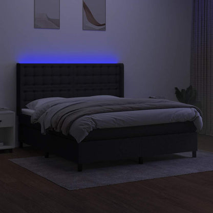 Letto a Molle con Materasso e LED Nero 160x200 cm in Tessuto | homemem39