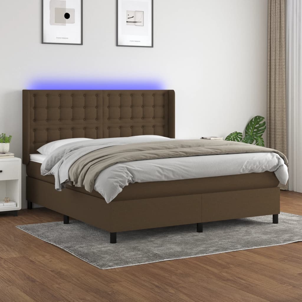 Letto a Molle Materasso e LED Marrone Scuro 160x200 cm Tessuto | homemem39