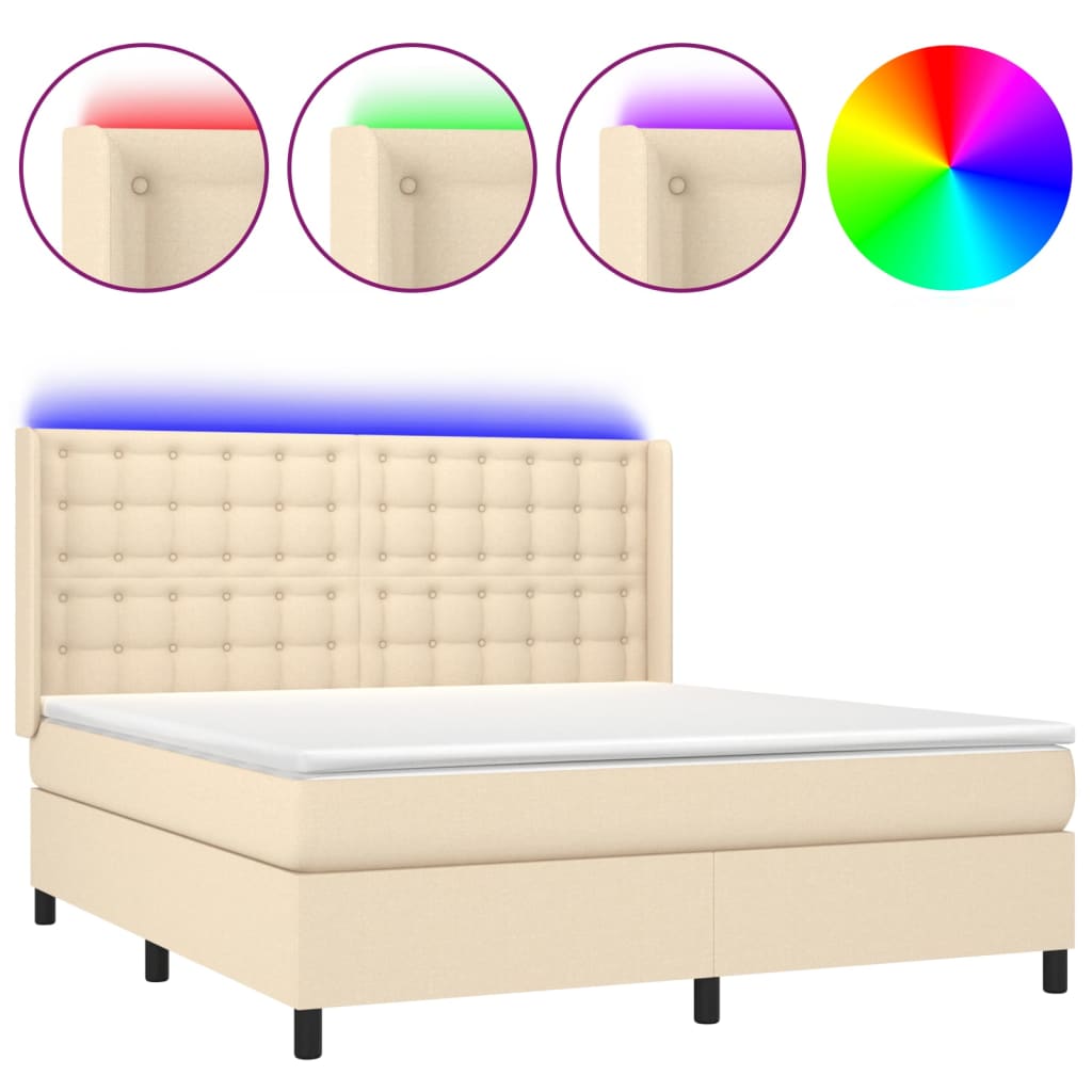 Letto a Molle con Materasso e LED Crema 160x200 cm in Tessuto - homemem39