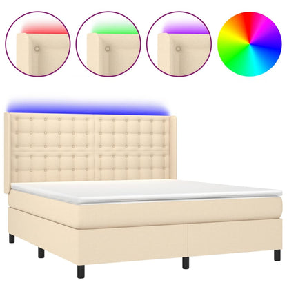 Letto a Molle con Materasso e LED Crema 160x200 cm in Tessuto