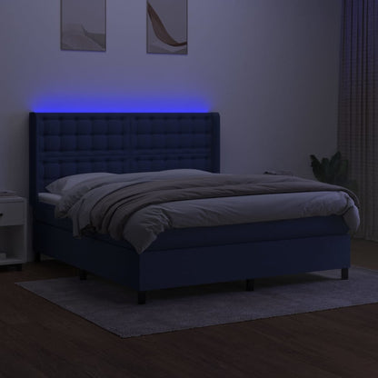 Letto a Molle con Materasso e LED Blu 160x200 cm in Tessuto