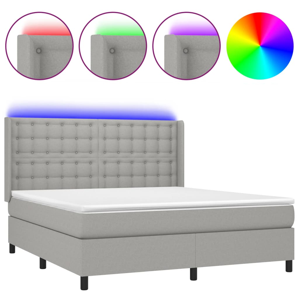Letto a Molle Materasso e LED Grigio Chiaro 180x200 cm Tessuto - homemem39