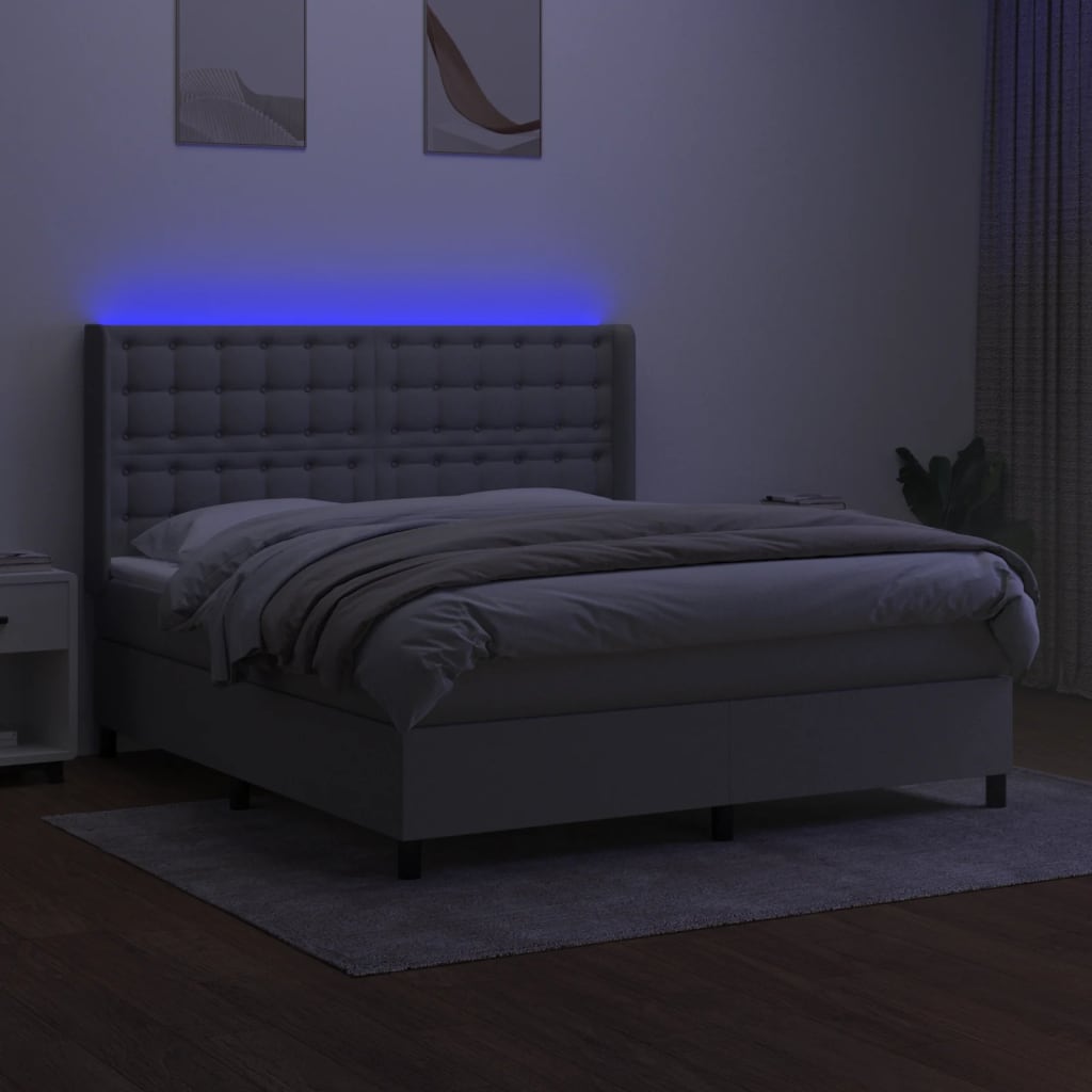 Letto a Molle Materasso e LED Grigio Chiaro 180x200 cm Tessuto - homemem39