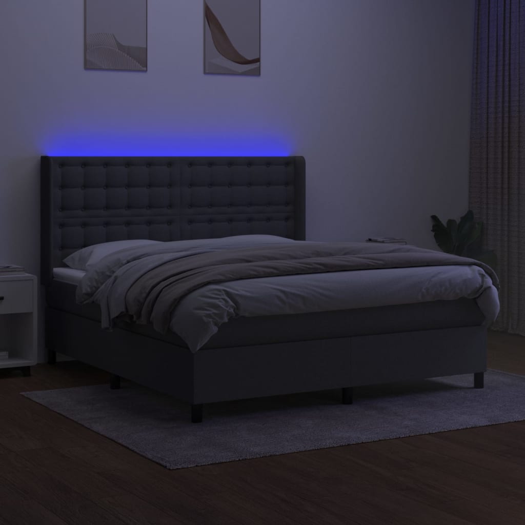 Letto a Molle Materasso e LED Grigio Scuro 180x200cm in Tessuto - homemem39