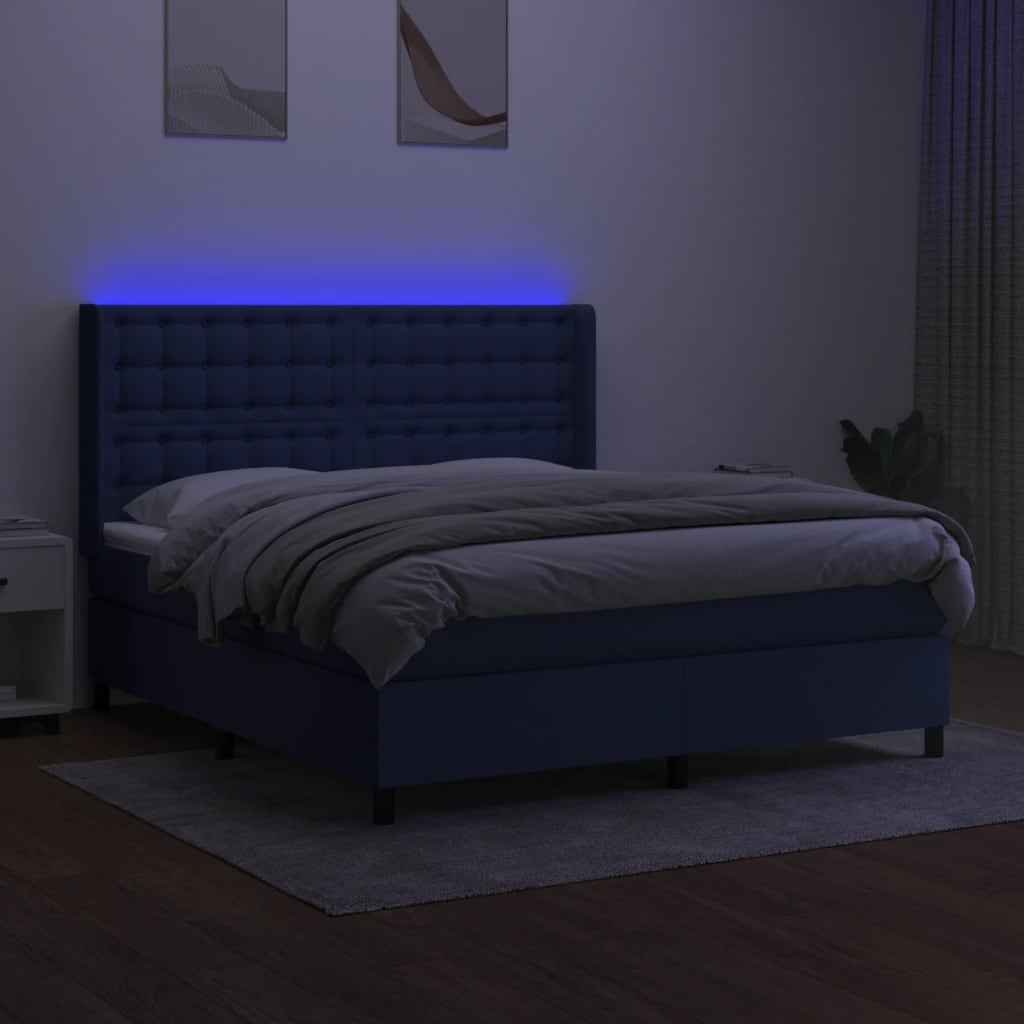 Letto a Molle con Materasso e LED Blu 180x200 cm in Tessuto - homemem39