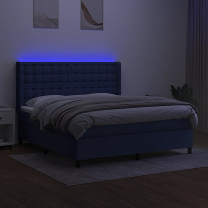 Letto a Molle con Materasso e LED Blu 180x200 cm in Tessuto - homemem39