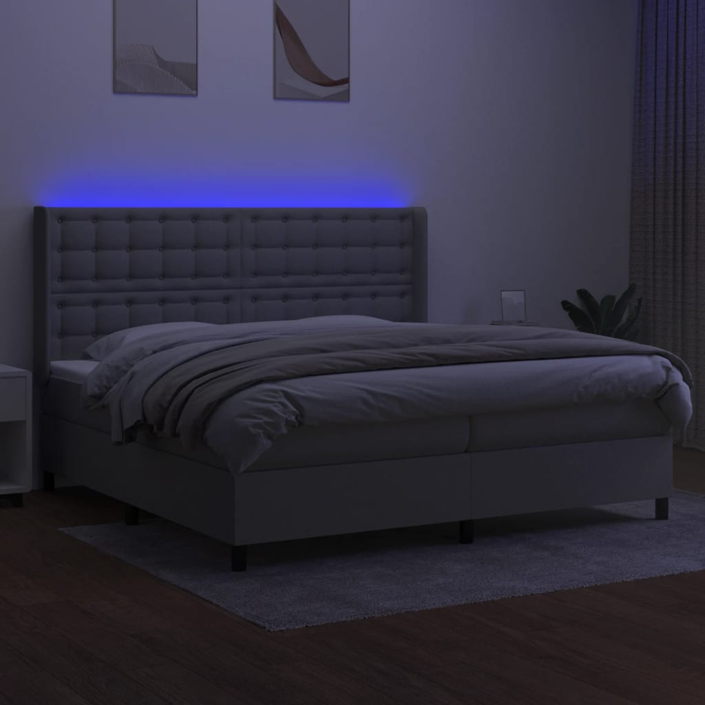 Letto a Molle Materasso e LED Grigio Chiaro 200x200 cm Tessuto - homemem39
