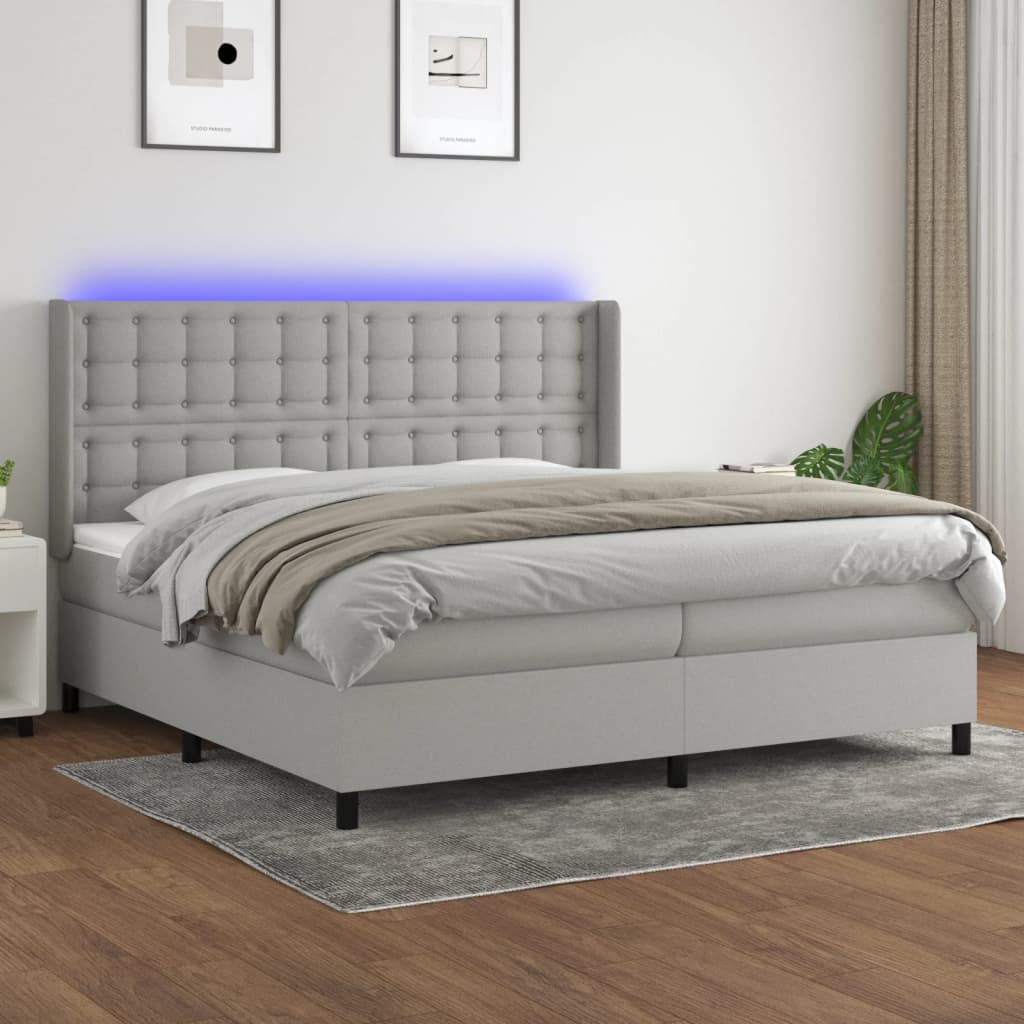 Letto a Molle Materasso e LED Grigio Chiaro 200x200 cm Tessuto - homemem39