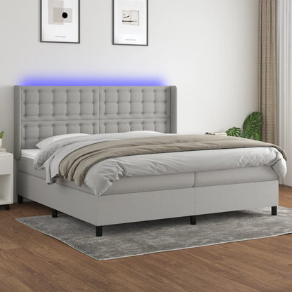 Letto a Molle Materasso e LED Grigio Chiaro 200x200 cm Tessuto - homemem39