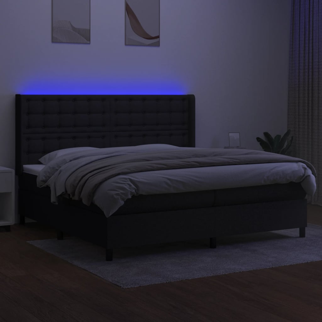 Letto a Molle Materasso e LED Nero 200x200cm in Tessuto - homemem39