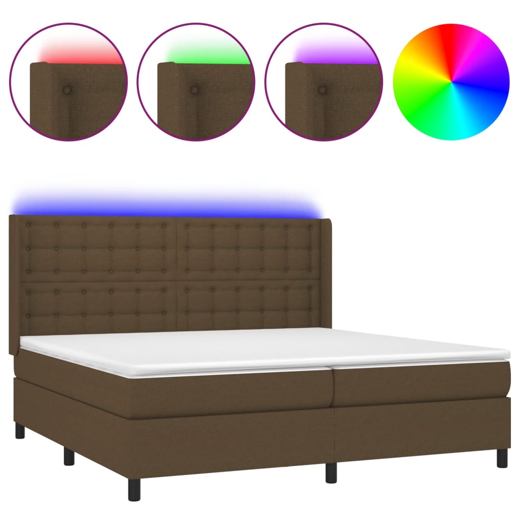 Letto a Molle Materasso e LED MarroneScuro 200x200cm in Tessuto | homemem39