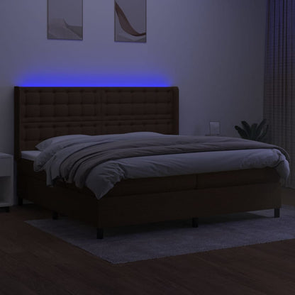 Letto a Molle Materasso e LED MarroneScuro 200x200cm in Tessuto | homemem39