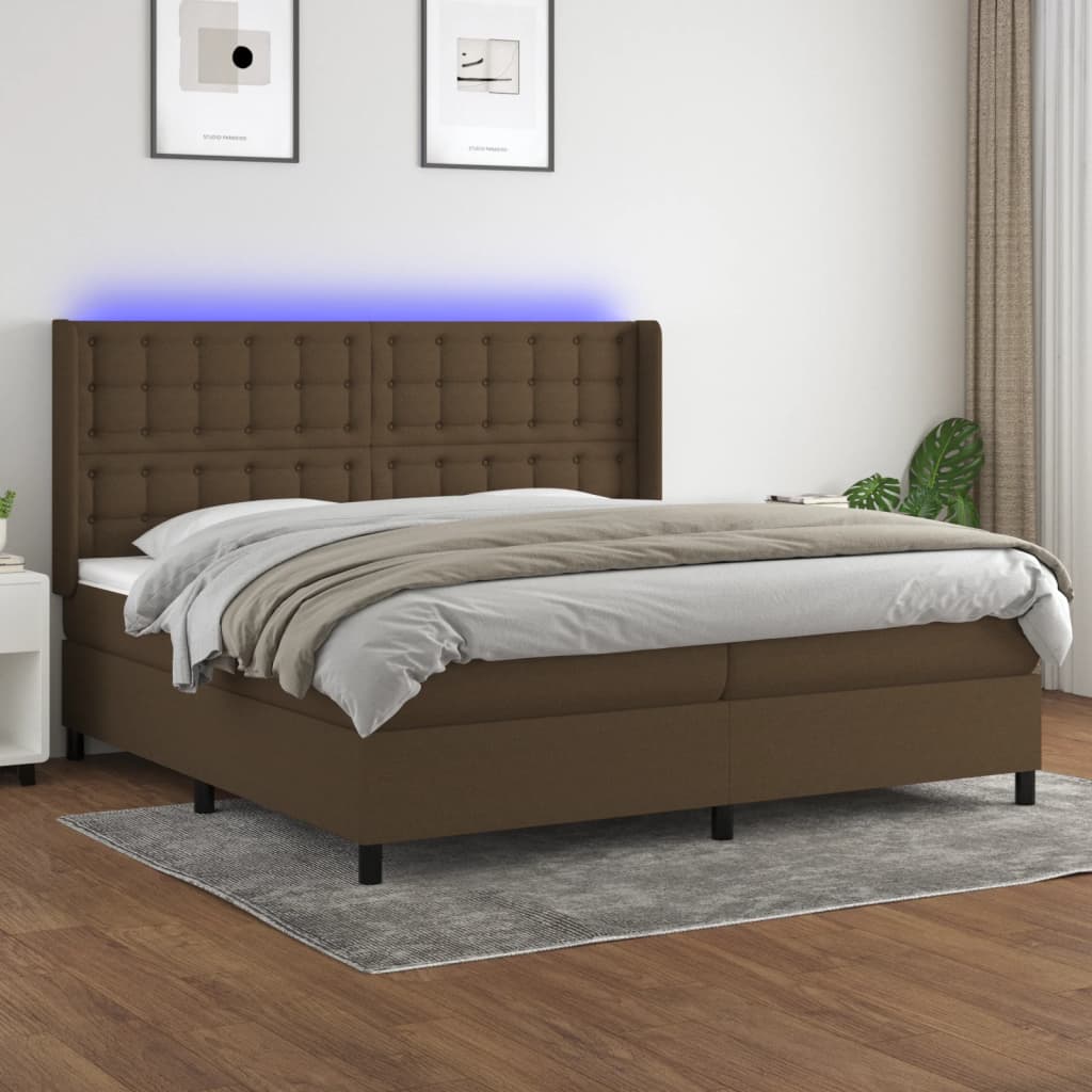 Letto a Molle Materasso e LED MarroneScuro 200x200cm in Tessuto | homemem39
