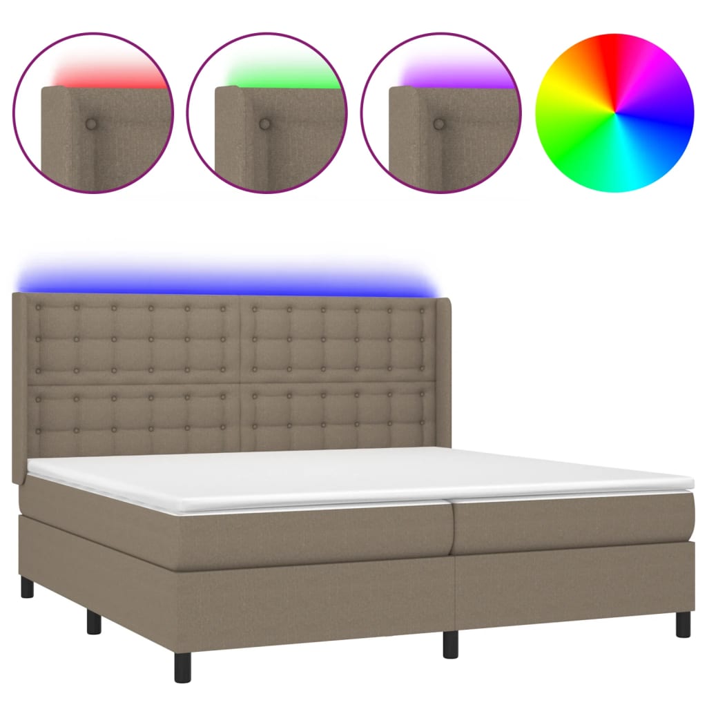 Letto a Molle Materasso e LED tortora 200x200cm in Tessuto - homemem39