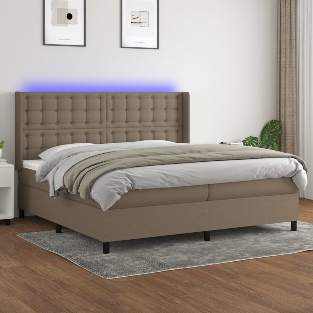 Letto a Molle Materasso e LED tortora 200x200cm in Tessuto - homemem39