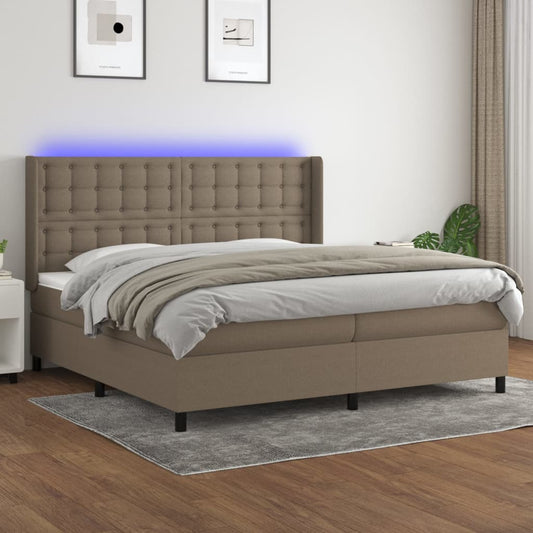 Letto a Molle Materasso e LED tortora 200x200cm in Tessuto - homemem39