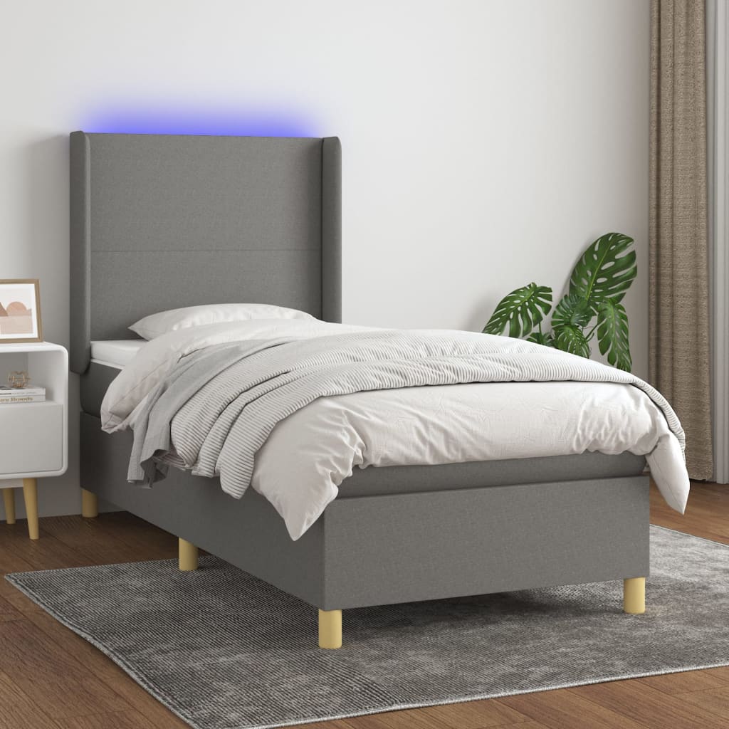 Letto a Molle Materasso e LED Grigio Scuro 80x200 cm in Tessuto - homemem39