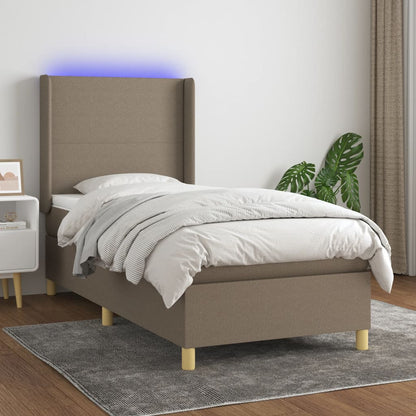 Letto a Molle con Materasso e LED Tortora 80x200 cm in Tessuto - homemem39