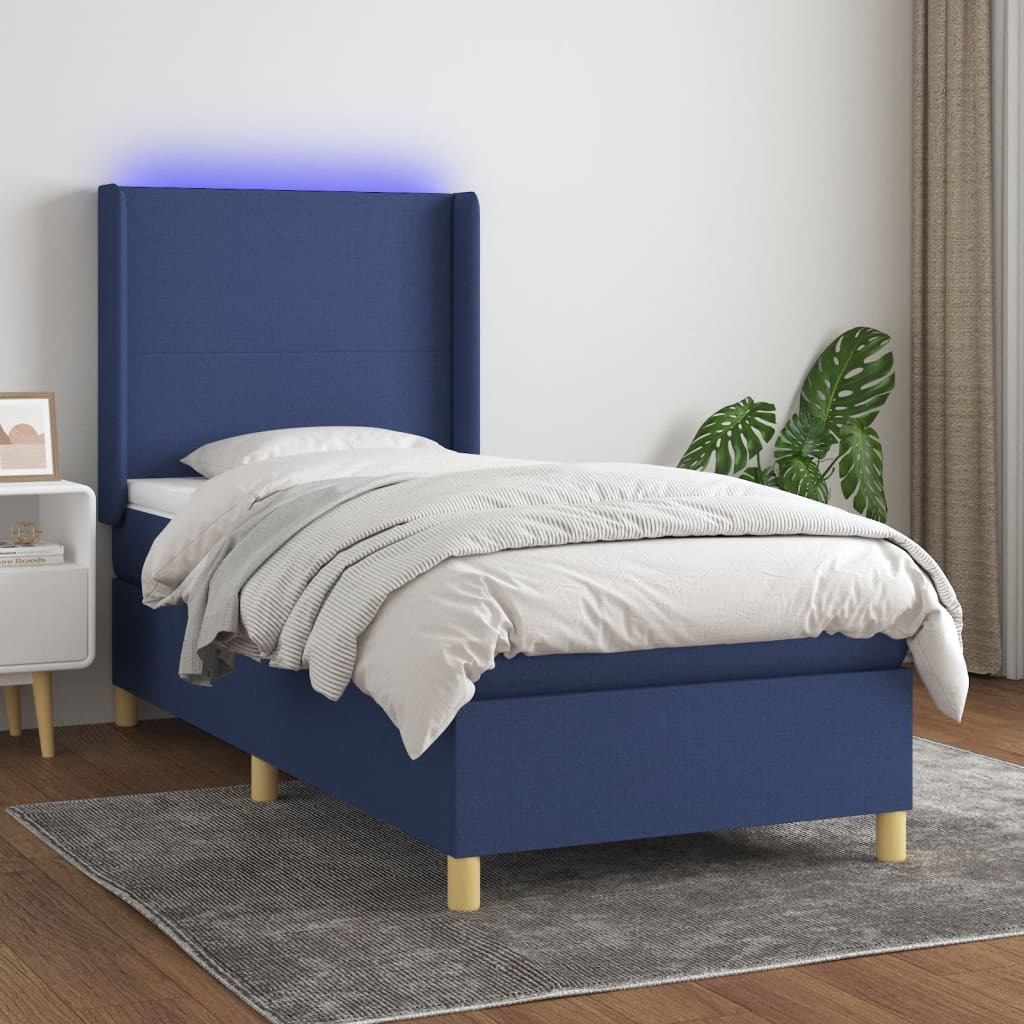 Letto a Molle con Materasso e LED Blu 80x200 cm in Tessuto | homemem39