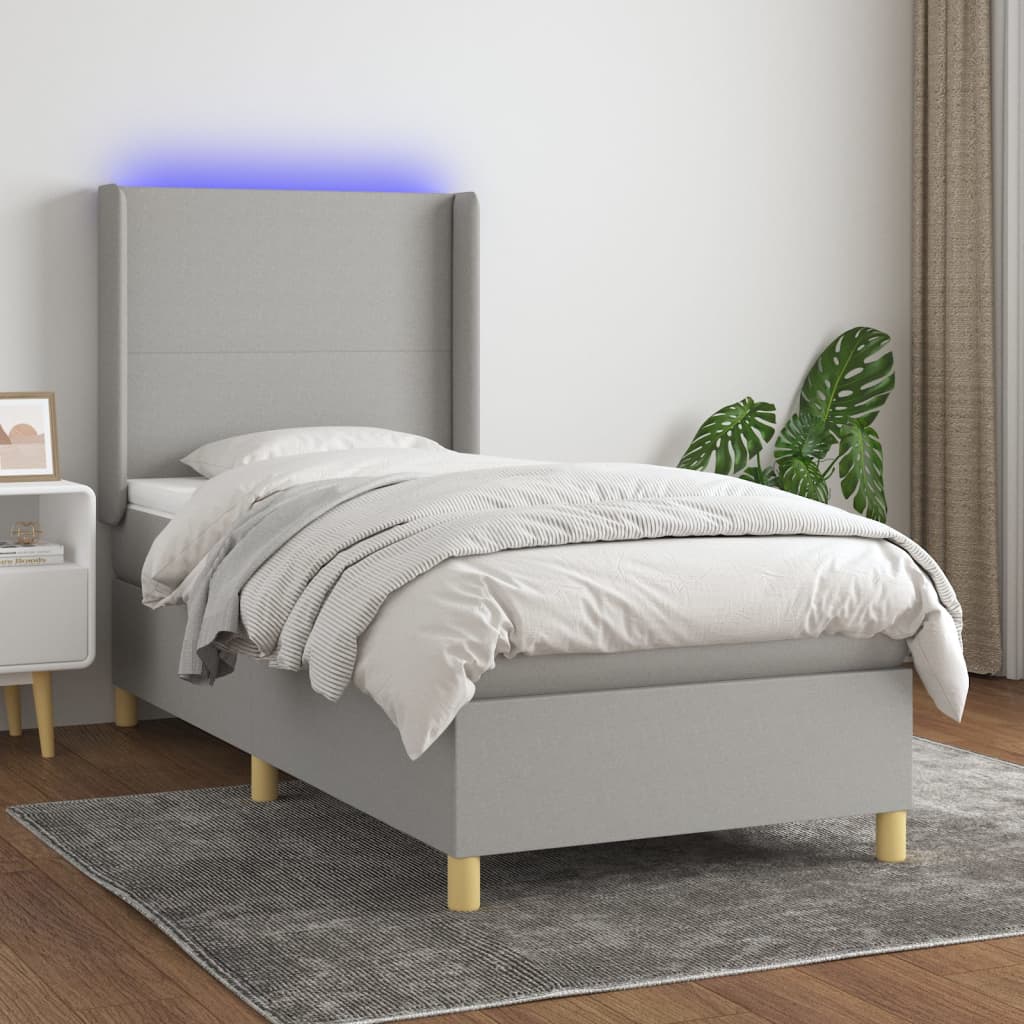 Letto a Molle Materasso e LED Grigio Chiaro 90x190 cm Tessuto - homemem39