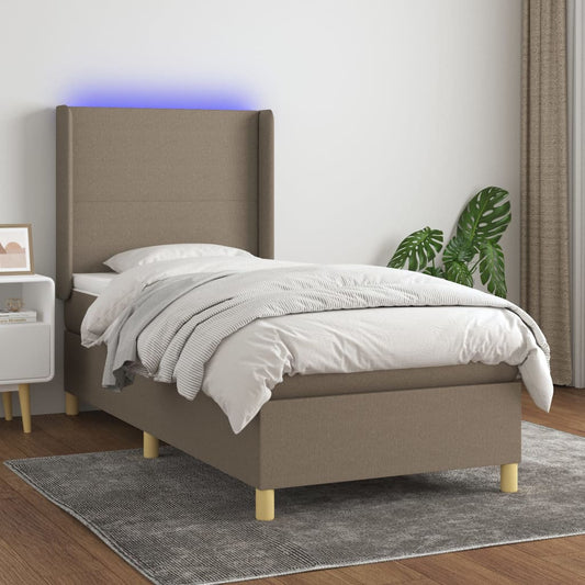 Letto a Molle con Materasso e LED Tortora 90x190 cm in Tessuto - homemem39