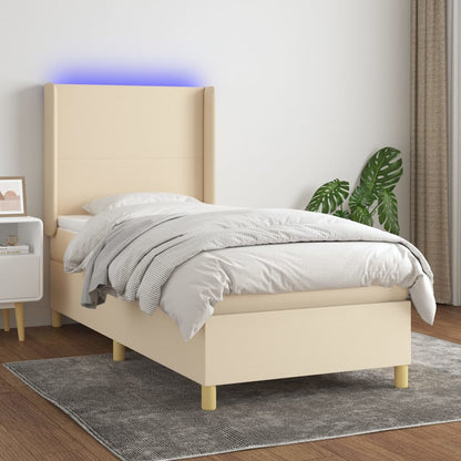 Letto a Molle con Materasso e LED Crema 90x190 cm in Tessuto - homemem39