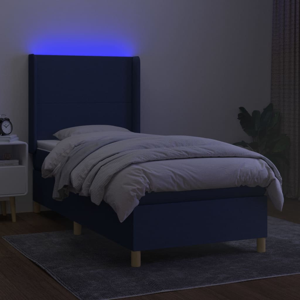 Letto a Molle con Materasso e LED Blu 90x190 cm in Tessuto | homemem39
