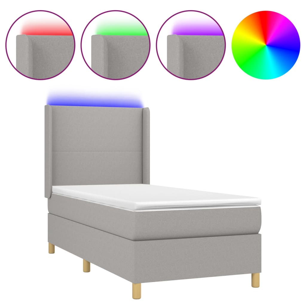 Letto a Molle Materasso e LED Grigio Chiaro 90x200 cm Tessuto | homemem39