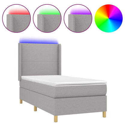 Letto a Molle Materasso e LED Grigio Chiaro 90x200 cm Tessuto | homemem39