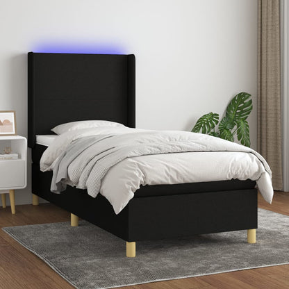 Letto a Molle con Materasso e LED Nero 90x200 cm in Tessuto - homemem39